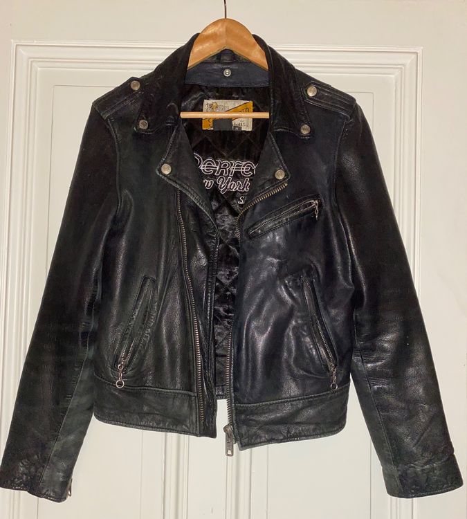 Veste Perfecto Schott En Cuir Vintage - Taille 44, Noire Patinée, Occasion Très Bon état