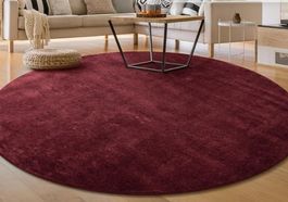 Kuscheliger Hochflor-Teppich rund, Bordeauxrot