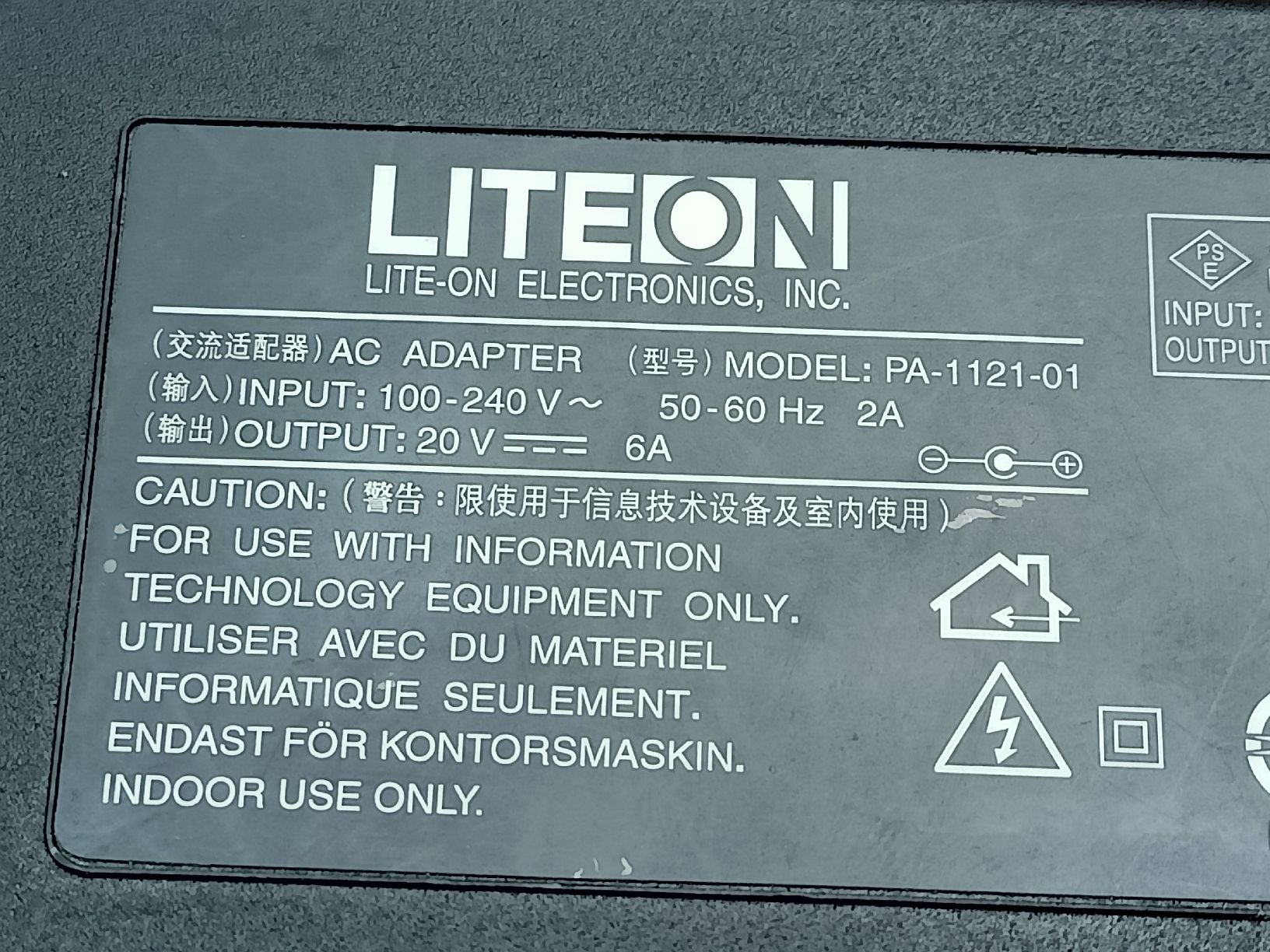 Caricabatterie: Liteon Netzteil PA-1121-01, 20V, 6A – Usato da Flamatt venduto da Marpou 2