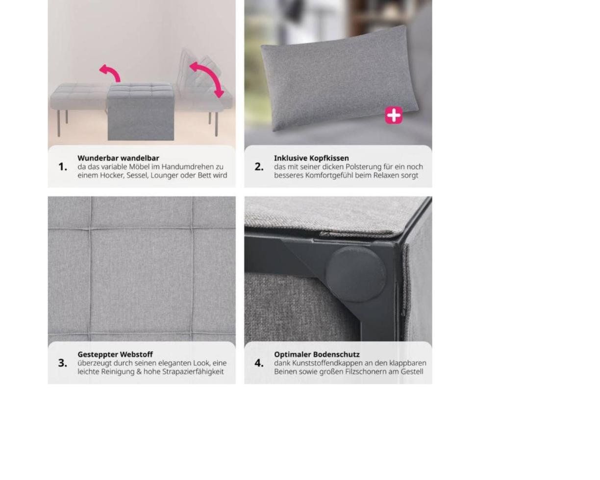 Sgabelli: Schlafhocker Ponto 4in1 grau - Gratis Versand – Nuovo e nell'imballaggio originale da Kleinwangen venduto da Maluwa_GmbH 4