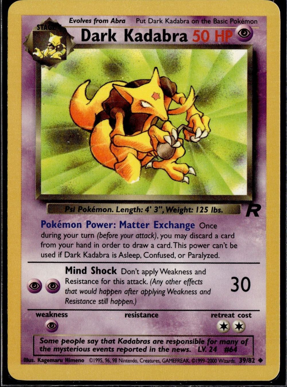 Pokémon Carte collezionabili: Dark Kadabra Team Rocket 39/82 Pokémon 2000 – Usato da Zürich venduto da pokemon_cards