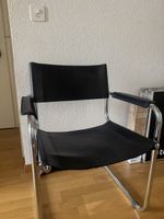 4x Freischwinger  Stuhl Metall schwarz Leder mit Mängen