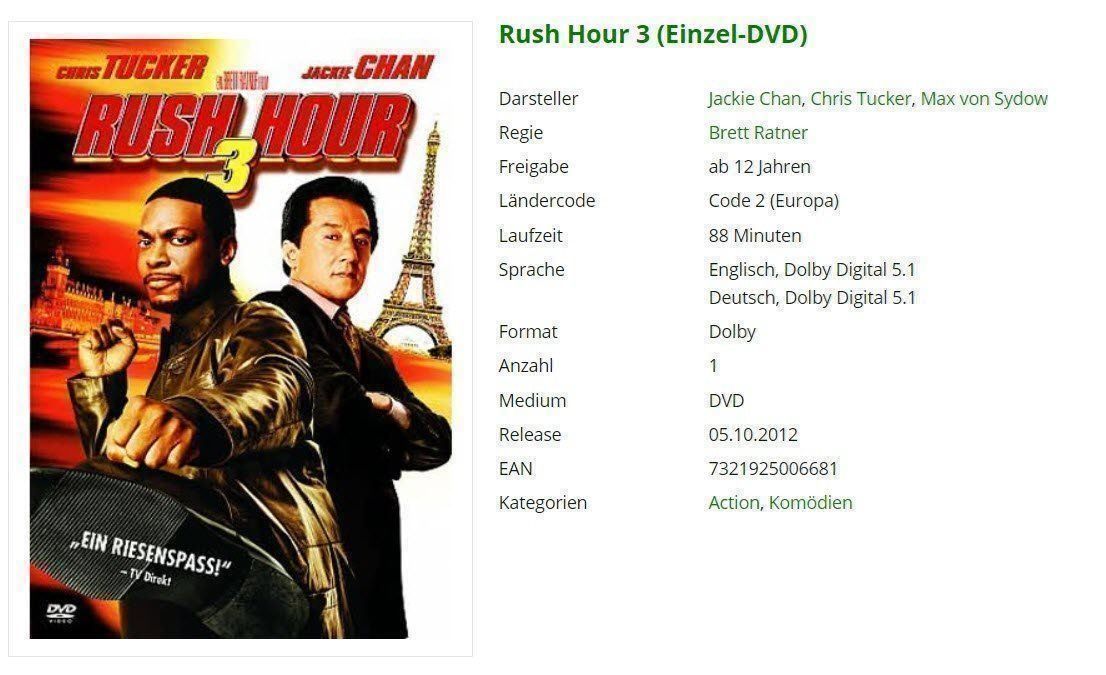 Tutti i DVDs: Rush Hour 3 - DVD – Usato da Buchrain venduto da Sssschaller