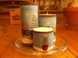 3er Weihnachtskerzen-Set,Teddybären-Motiv, dekorativ, herzig