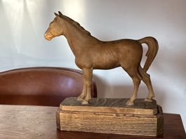 Holzfigur Pferd – Feine Schnitzarbeit – ca. 28 x 25 cm