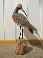 Schnepfe Watvogel Figur Skulptur Holz geschnitzt Sockel