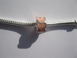 2 Grosslochperlen, Bead Herz, rosé emailliert