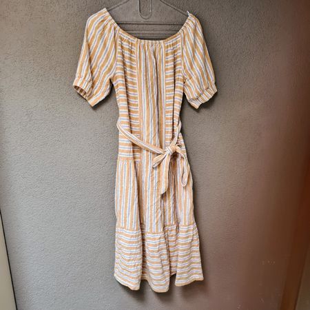Leinenkleid gestreift, Offshoulder, Gr. M beige von Next