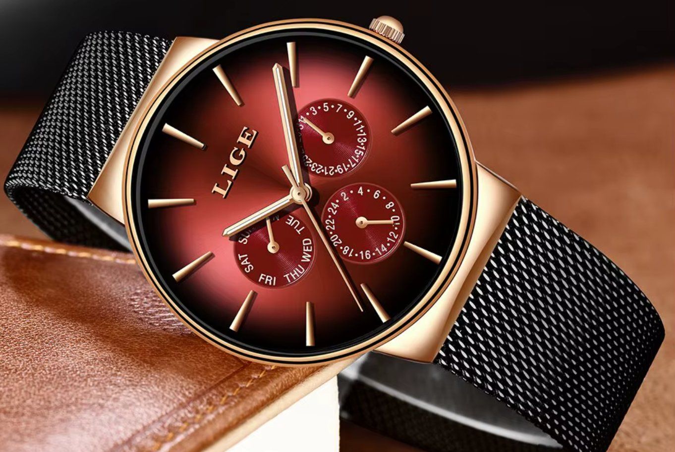 Orologi: Montre LIGE Élégante, cadran bordeaux – Nuovo e nell'imballaggio originale da Biel/Bienne venduto da Joridel7 3