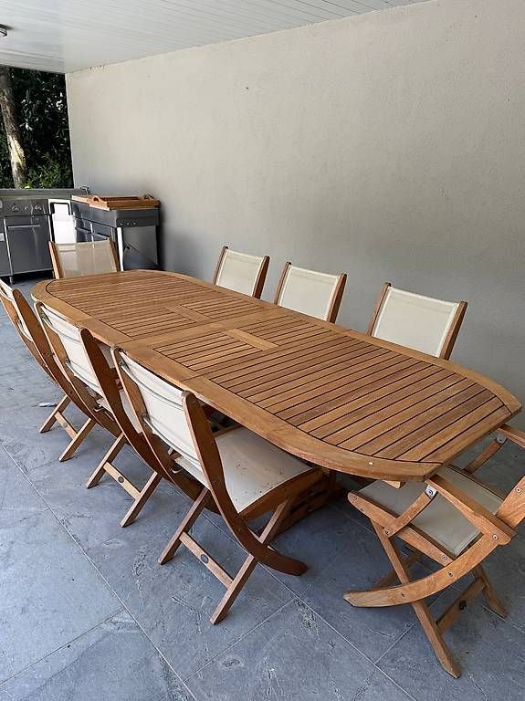 Set di tavolo e panche: Grande table jardin teck extensible 180-260cm + 8 chaises  – Usato da Jussy venduto da bru_xl8z