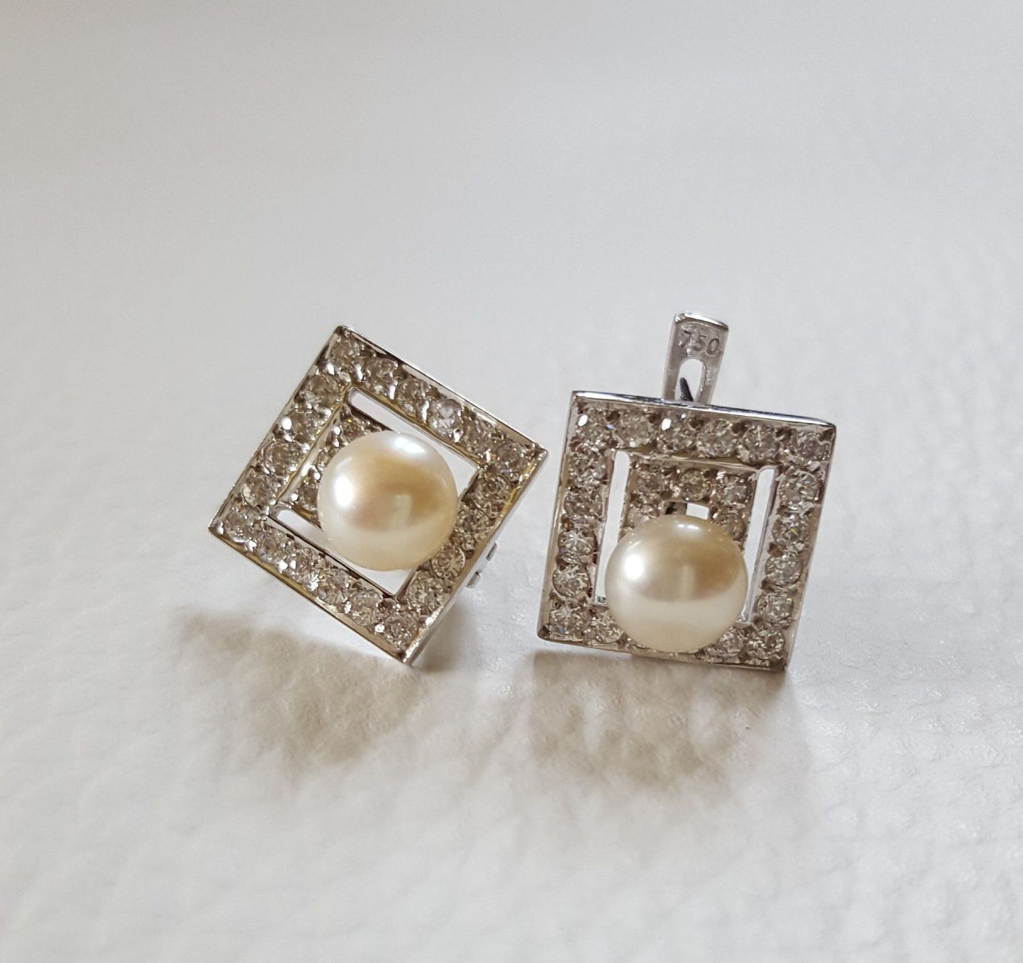 Orecchini pendenti & Orecchini a lobo: 750 Weiss Gold Perlen Ohrstecker/Steine – Usato da Wald ZH venduto da Dasilver 4