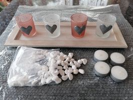 Plateau en bois avec 4 bougies neuf