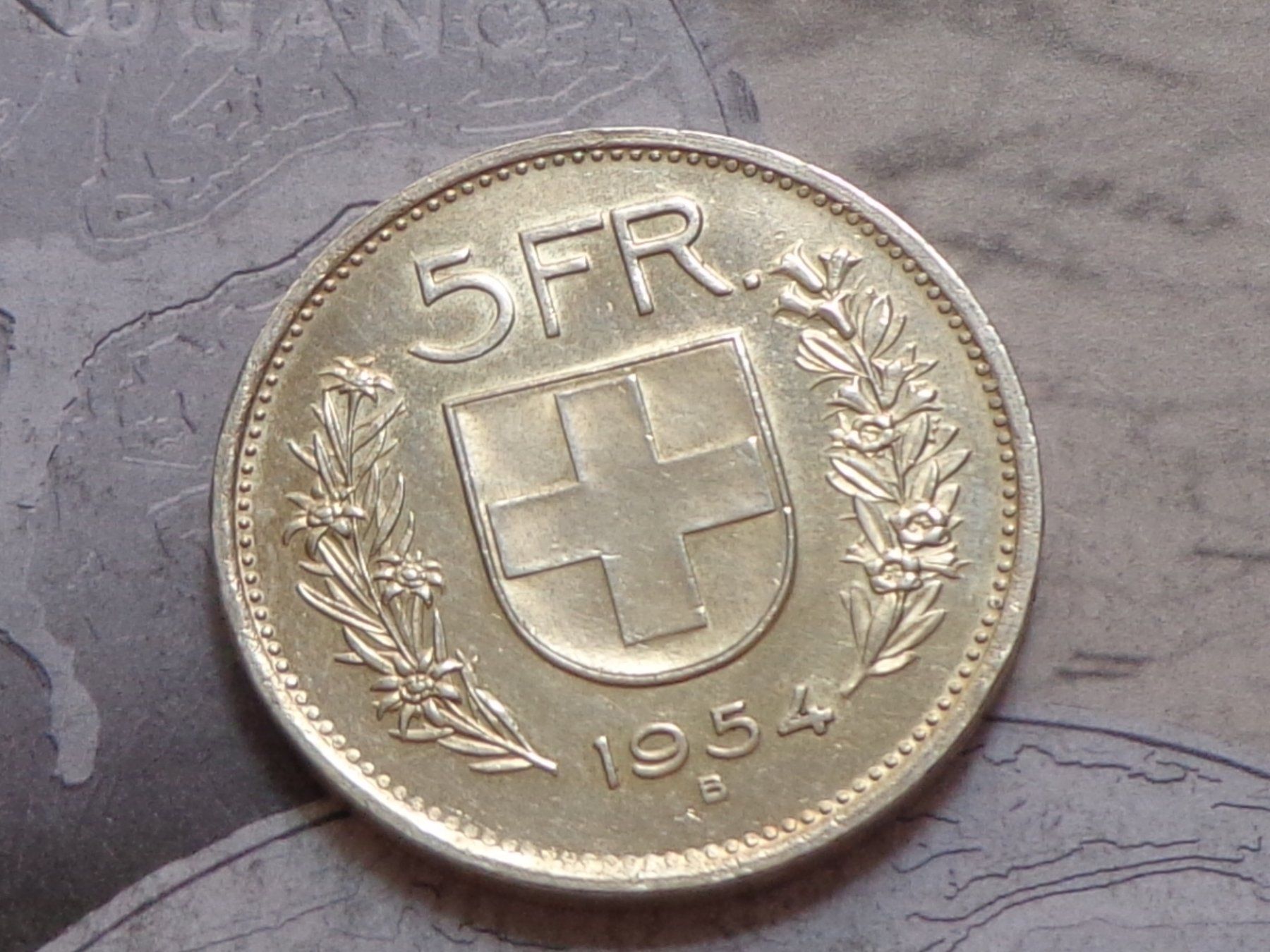 Toutes les monnaies: 5 Fr. 1954 B - Très belle pièce – D'occasion à Pully par UCA01
