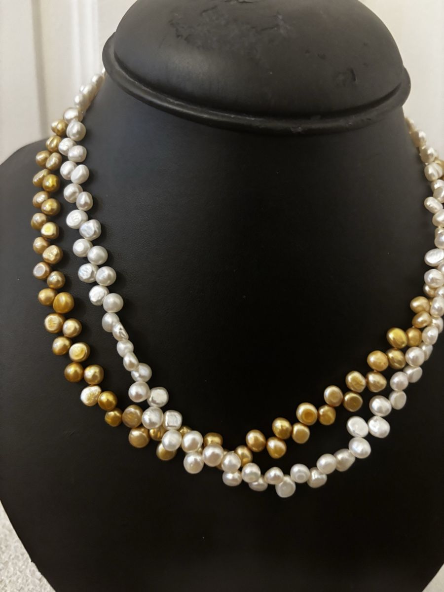 Ketten: Collier de perles naturelles blanches et dorées, neuf! – Gebraucht aus Genève von ati_tj8f 5