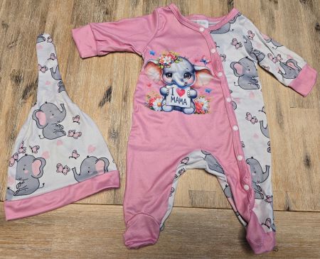 Baby Strampler mit Mütze Elefant Motiv Grösse 0-1 Monat