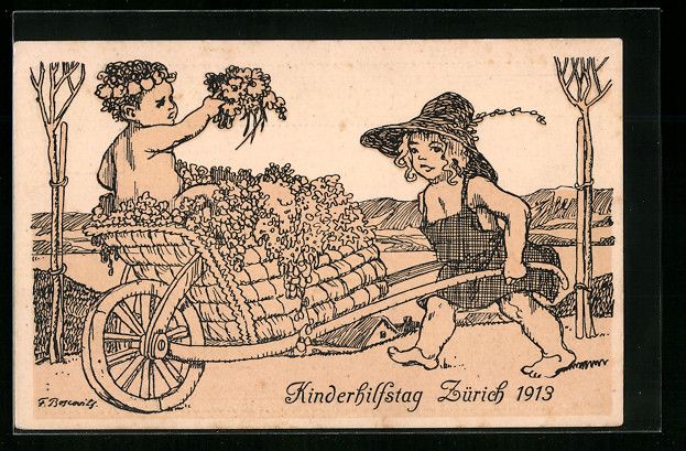 Cartoline postali: Zürich, Kinderhilfstag 1913, Mädchen m – Usato da Berlin venduto da bartko-reher