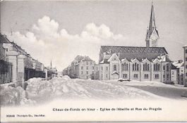 CHAUX - de - FONDS, église de l'abeille et la rue du progrès