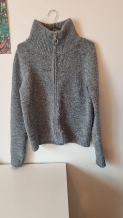 Topshop Grey Knit Zip-up Sweater