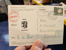 Ballonpost Flugaufnahme Frauenfeld 1959 mit Autogramm