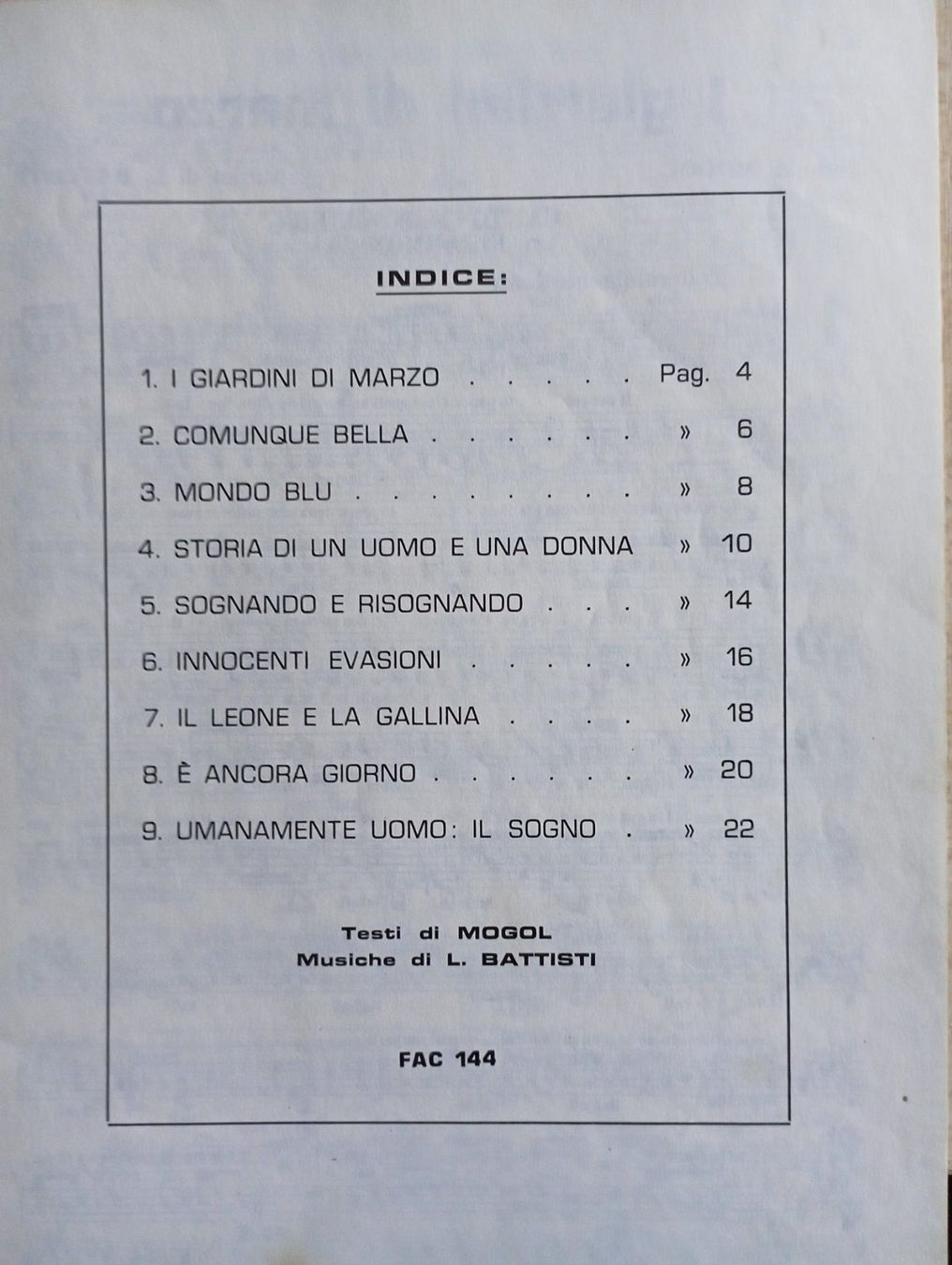 Bücher: Lucio Battisti "Umanamente uomo" Songbuch – Gebraucht aus Neuenhof von Cassiopala 1