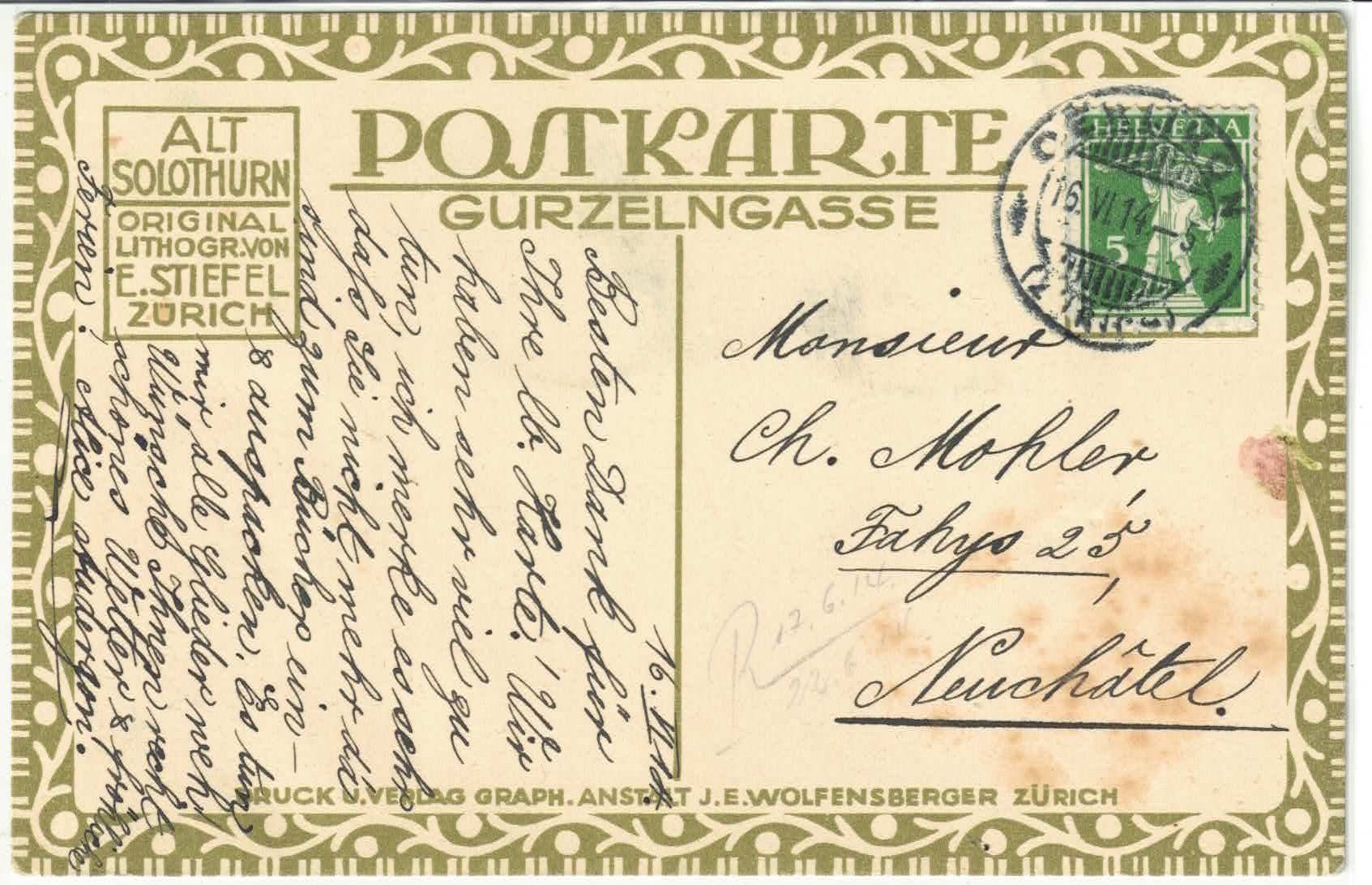 Ansichtskarten: Alt-Solothurn - E. Stiefel Litho – Gebraucht aus Ettingen von Kartenplanet 1