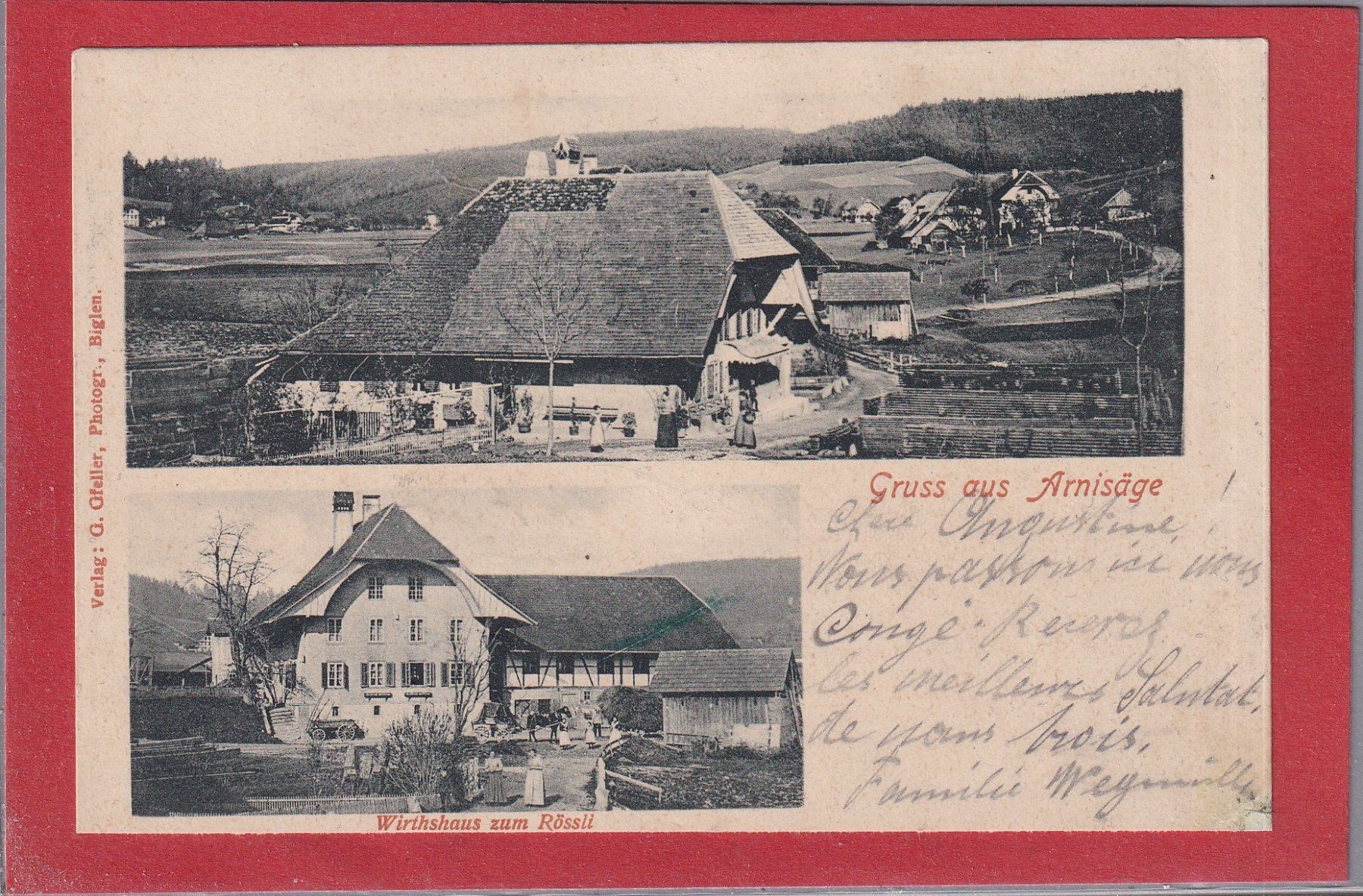 Cartoline postali: Gruss aus Arnisäge - 1906 - Stempel BIGLEN – Usato da Orvin venduto da Pyaeschli