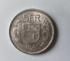 5FR: 5-Franken-Silbermünze 1931 B