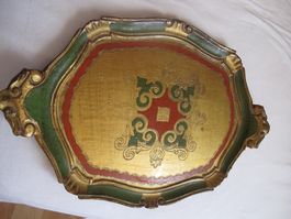 Antikes Holztablett, Gold verziert, Vintage