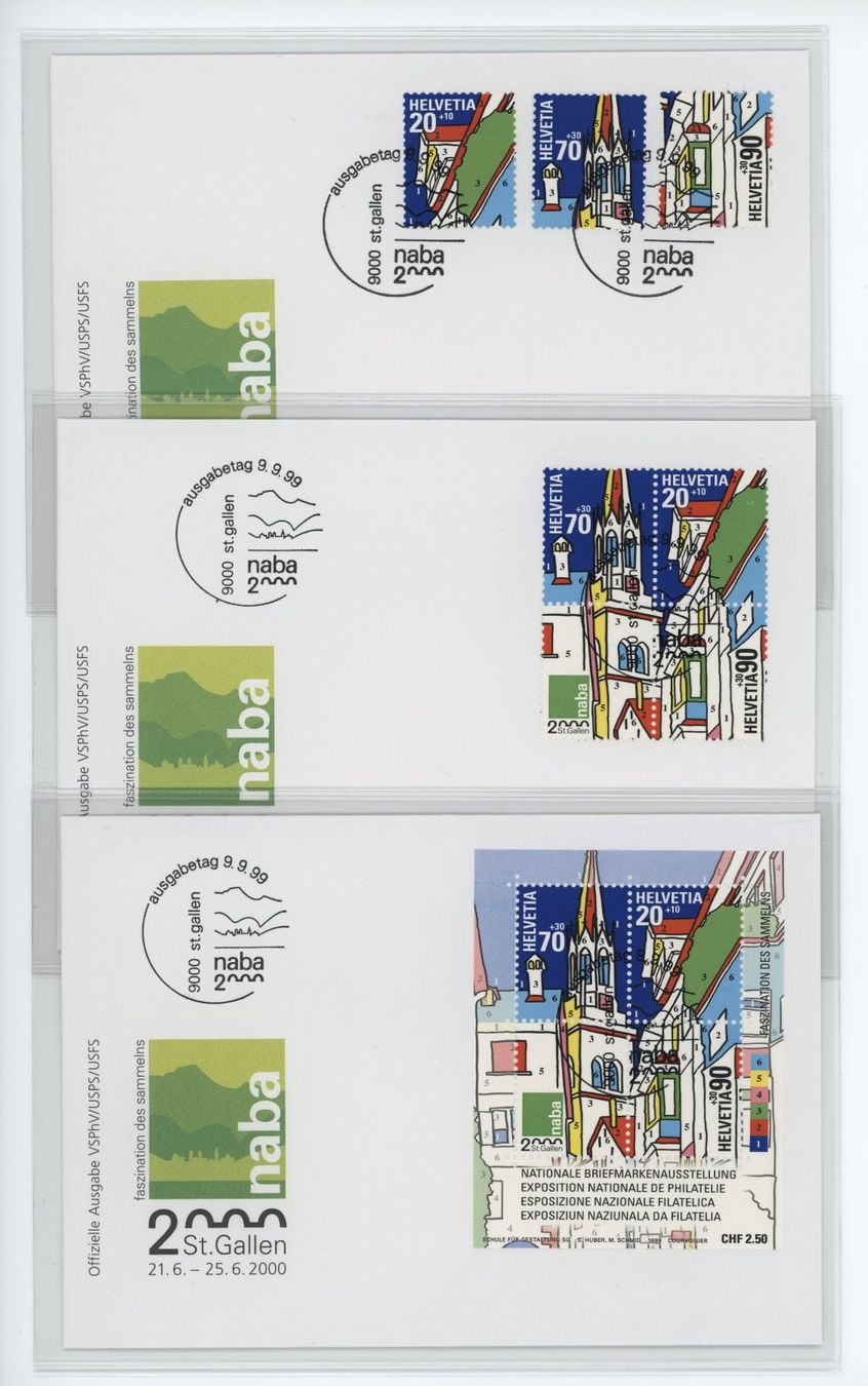 Tutti i francobolli: NABA St.Gallen 2000 3 FDCs C6-Format (klein) – Usato da Utzigen venduto da sprint.007