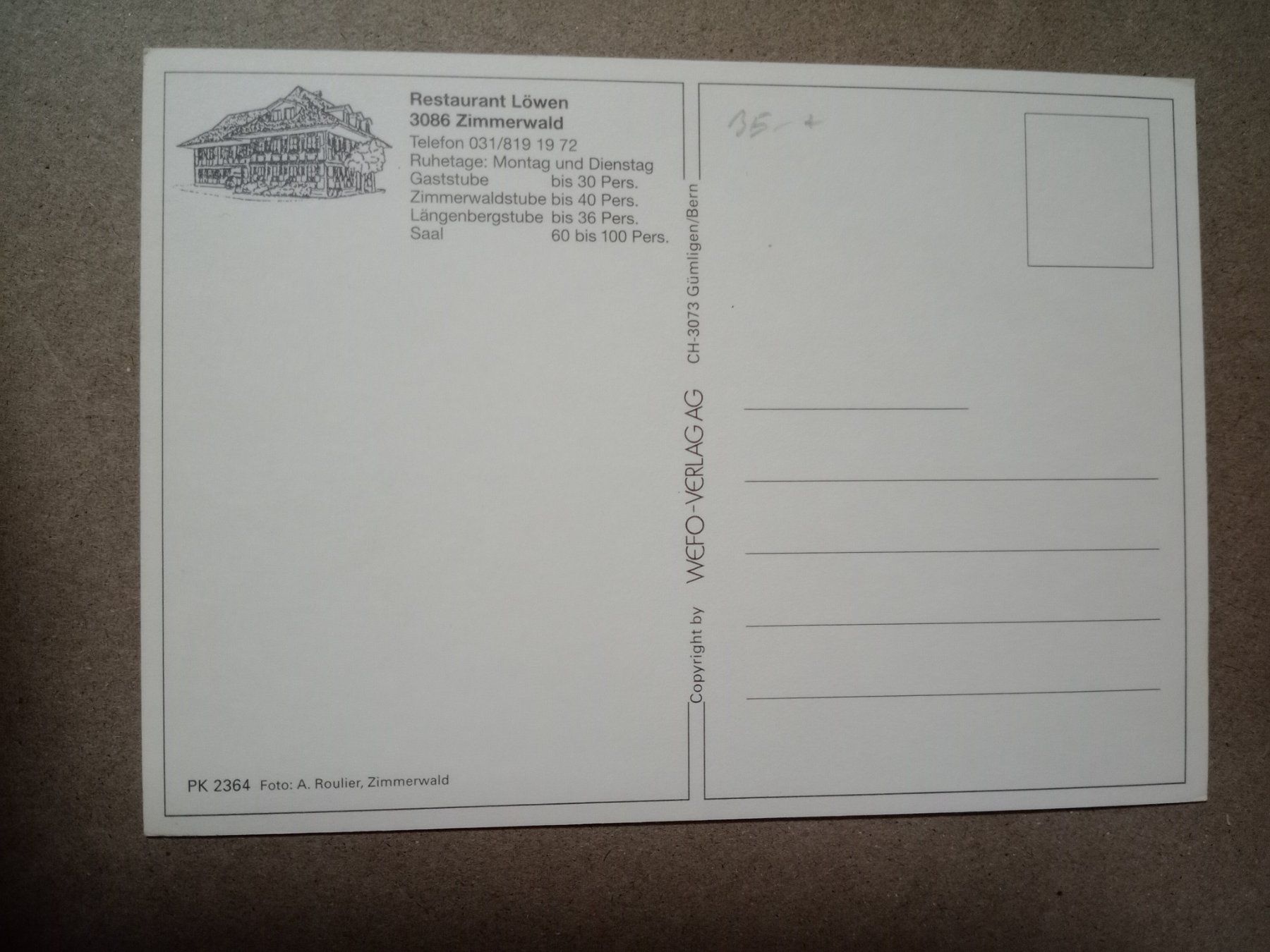 Cartoline postali: Zimmerwald Bern Restaurant Löwen – Usato da Küttigen venduto da Melisch1000 1
