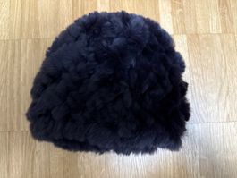 Wintermütze aus Kaninchenfell, Dunkelblau, Top Zustand!
