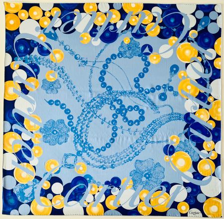 CARTIER Foulard "Jewels" Blue, 100% soie + box original