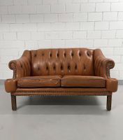 ORIGINAL CHESTERFIELD, SOFA, VINTAGE, 2-SITZER, LEDER, BRAUN