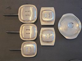 Servierpfannenset mit Deckel aus Chromstahl, nagelneu
