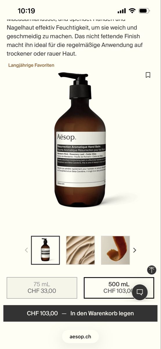 Aesop Idratazione: Aesop Resurrection Hand Balm – Usato da Zürich venduto da panka01
