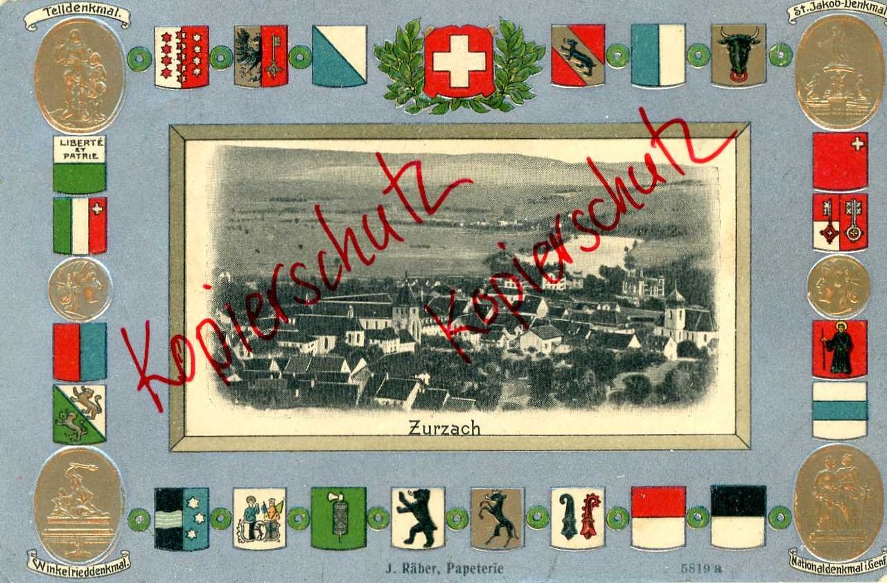 Cartoline postali: Zurzach Passpartout Litho 1910 – Usato da Dallenwil venduto da montem63