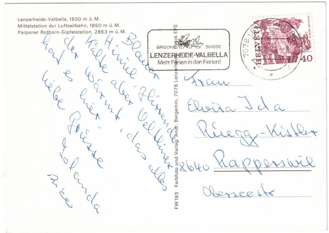 Cartoline postali: Lenzerheide - Luftseilbahn Rothorn – Usato da Binningen venduto da Mountainrider 1