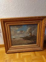 Öl auf Holz, Schiff mit Windmühle