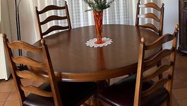 Belle table ronde ancienne extensible avec 6 chaises
