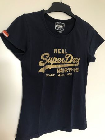 SuperDry T-Shirt Gr. M, blau, Vintage Logo in gold