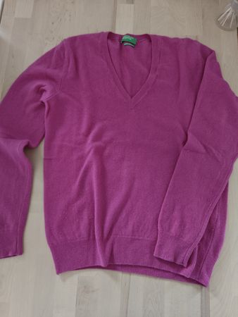 Maglione Benetton fucsia, 100% lana vergine, S/M