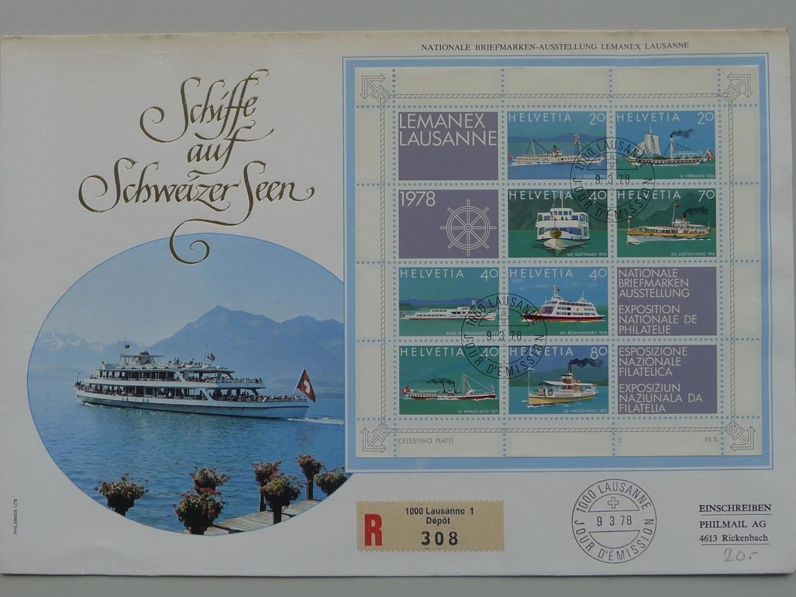 Tutti i francobolli: 1978, Lemanex FDC, mit Ersttags-Stempel, Einschreiben – Usato da Sursee venduto da Luzernerraute
