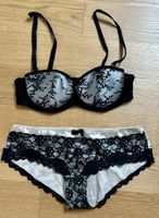 Push up BH mit Spitze, beige/schwarz, Höschen im Seidenlook