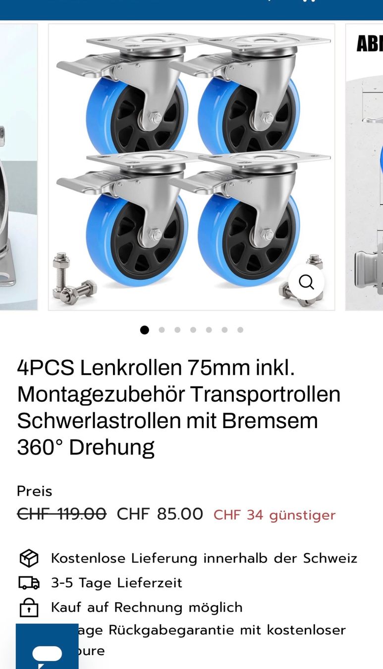 Tutti gli attrezzi: Transportrollen 4er Set Industrie Rollen – Nuovo e nell'imballaggio originale da Hittnau venduto da Oracel 5