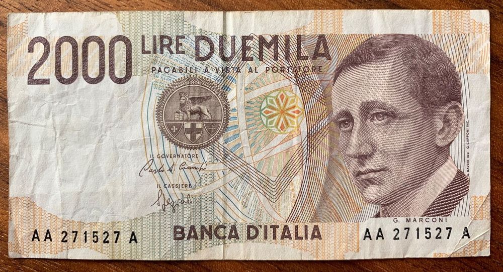 Banknote Italien 2000 Lire 1990 Marconi (Gebraucht) in Opfikon für CHF ...