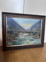 Gemälde von G. Weber, 1946, Schweizer Alpenlandschaft