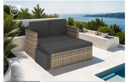 Rattan Lounge Korfu mit Hocker mit klappbarer Stütze