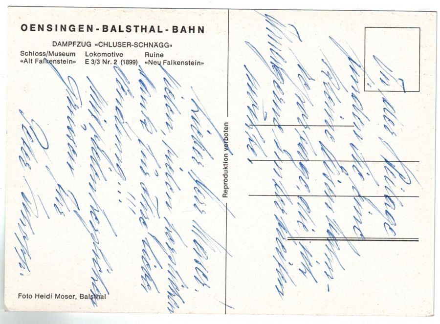 Cartoline postali: Oensingen-Balsthal-Bahn "Chluser Schnägg" – Usato da Frauenfeld venduto da POML 1