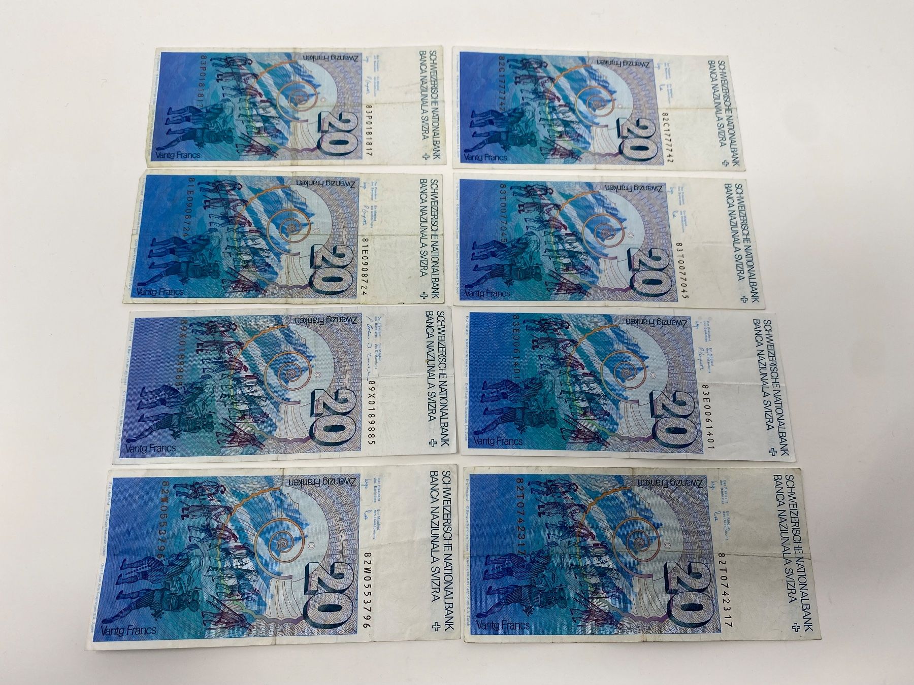 Banconote: 8x 20 CHF Note, alte Serie – Usato da Ballwil venduto da ClassicGallery 2