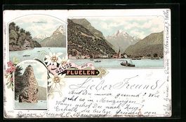 Litho Flüelen, Ortsansicht am Wasser, T